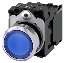 Slika Glava tastera svetleća plava fi22 NO LED 24V AC/DC metalni 3SU Siemens