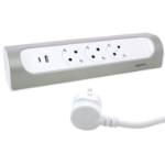 Slika Kabal produžni 1M 3 priključna mesta 2P+E USB A+C bela/alu Legrand